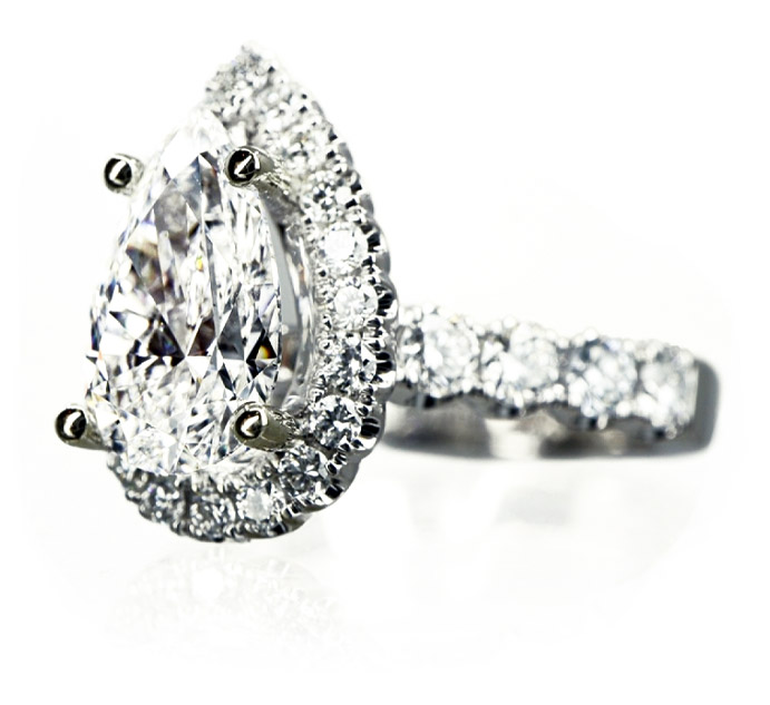Pear shaped diamond engagement ring.