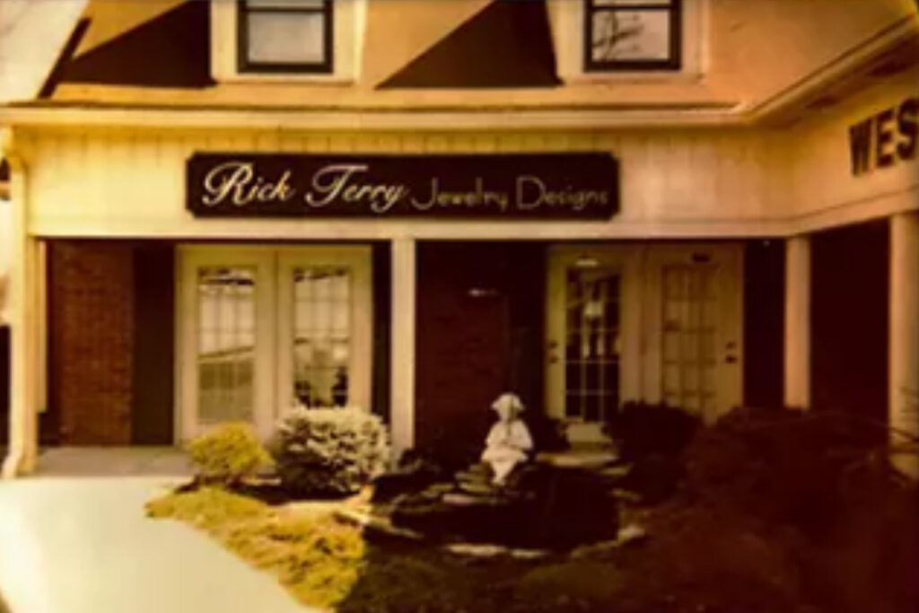 A vintage photograph of the original Rick Terry Jewelry Designs storefront in Knoxville, showing the start of the Rick Terry Family Legacy.